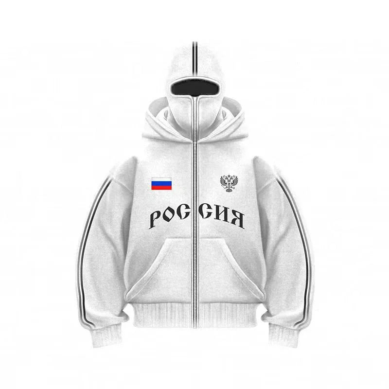 Y2K Clothes Men's Hip Hop Autumn Russia Hot Sale Vintage Double Zip Hoodies Lettering Graphic Hoodies Sweatshirts Casual Jacket