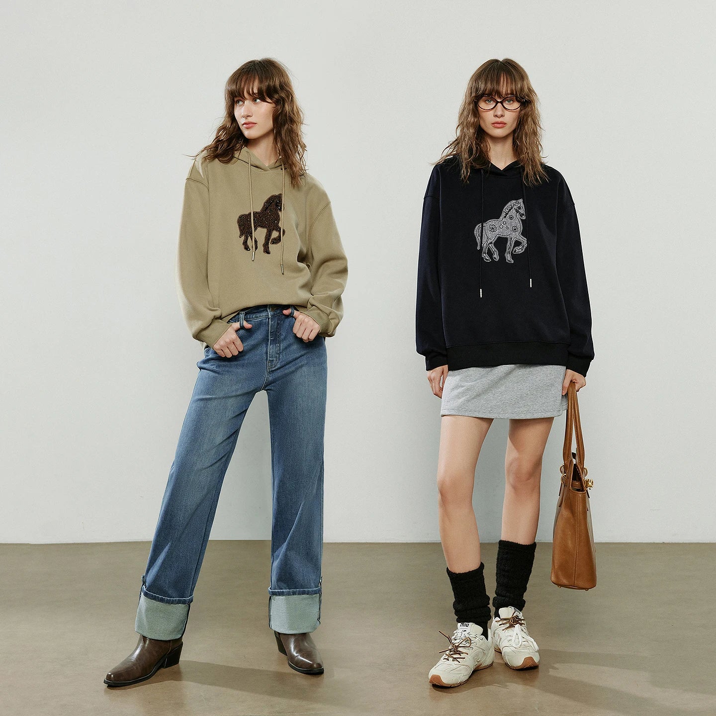 TOYOUTH Women Hoodies 2025 Winter New Loose Crew-neck Warm Applique Embroidery Tops