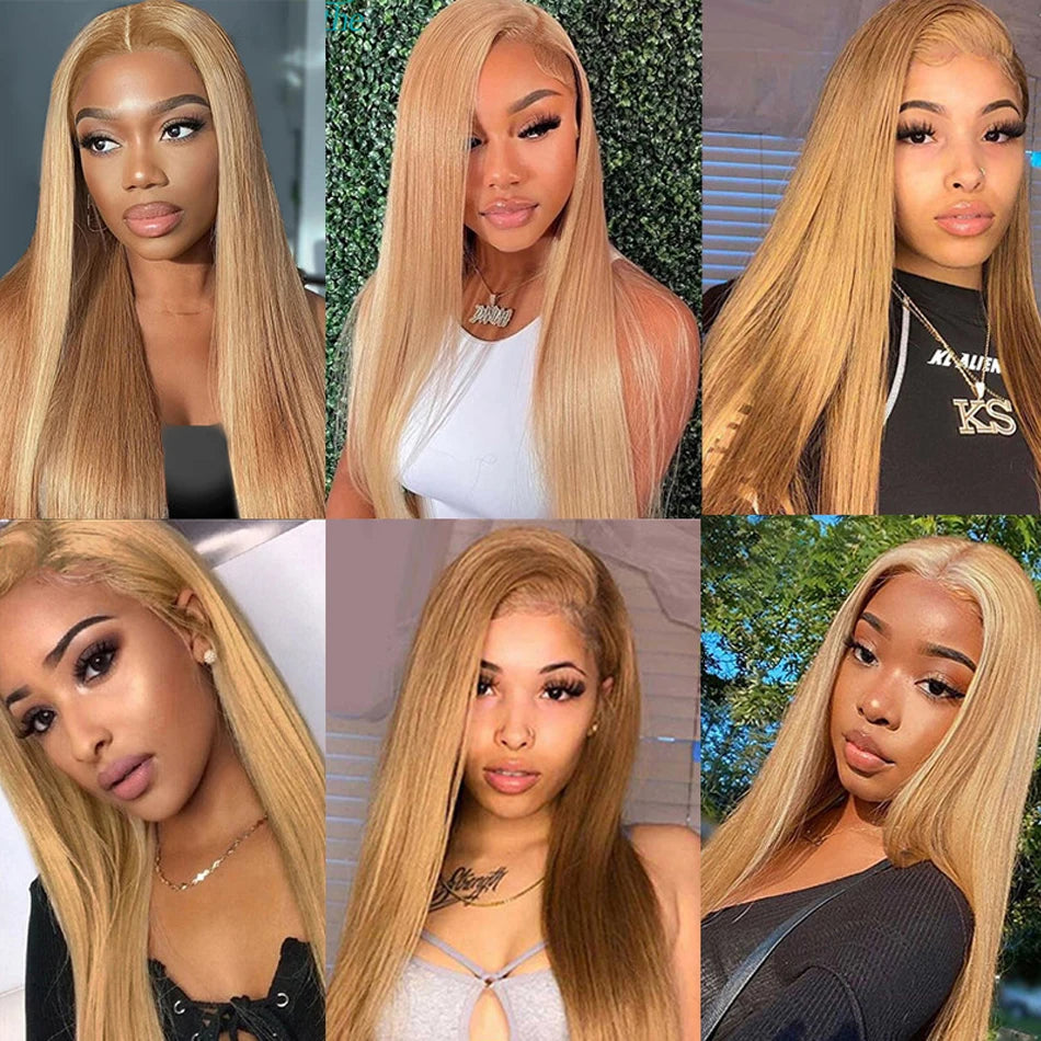 13x6 HD Lace Front Wigs Human Hair Hot Star Malaysian Straight HD Lace Frontal Wigs Honey Blonde Colored Human Hair Wigs 180%