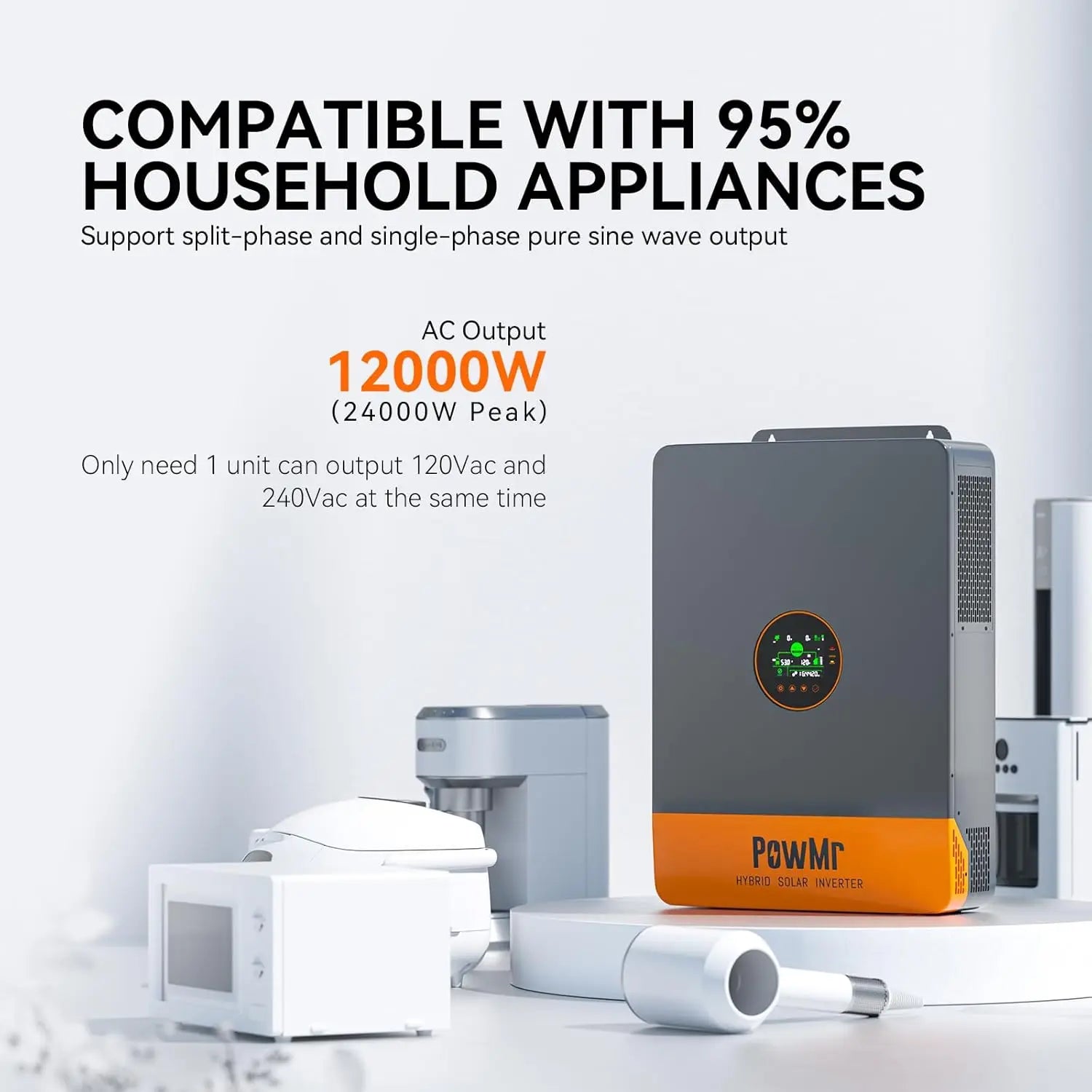 PowMr 12KW 10KW Split Phase Inverter 48V 110V or 220V Hybrid Solar Inverter Dual MPPT Output Off Grid with MPPT 200A Charger