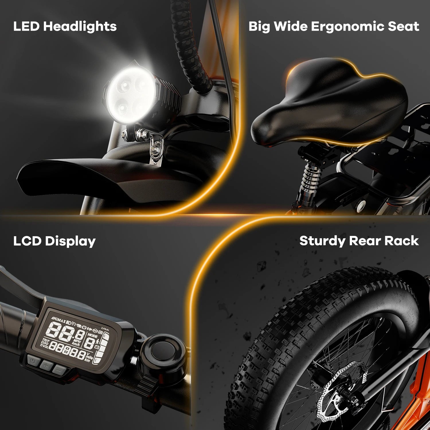 1000W Electric Bike for Adults Cybervelo EK4 Folding 48V 20Ah 30+MPH 80Miles 20" Fat Tire 7-Speed Off Road E-bike
