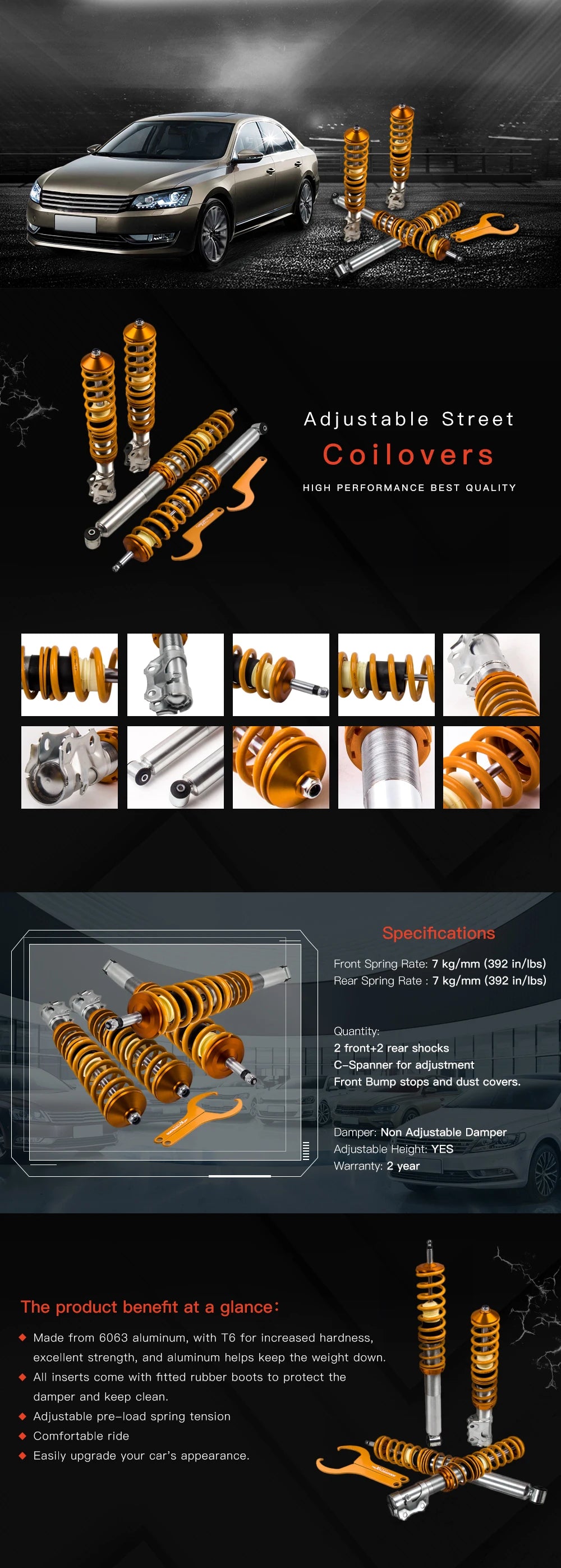 Coilovers Suspension for VW Golf Mk 2 VW CORRADO JETTA GOLF MK3 Coilover for VW Golf MK2 / MK3 Volkswagen Corrado 1989-1995