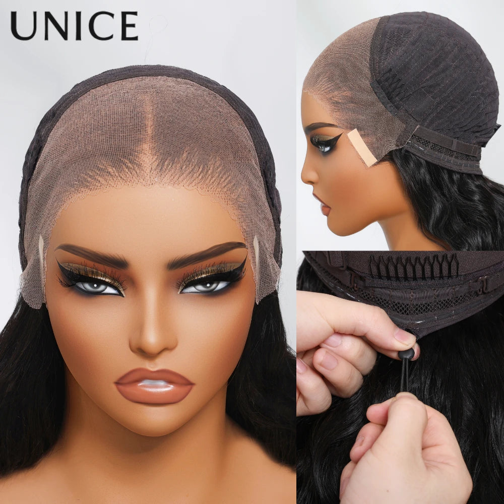 Unice Hair Drawstring Cap 7x5 & 13x4 Water Wave Human Hair Wig With Baby Hair Pre Cut Pre Bleached Pre Plucked Glueless Wigs