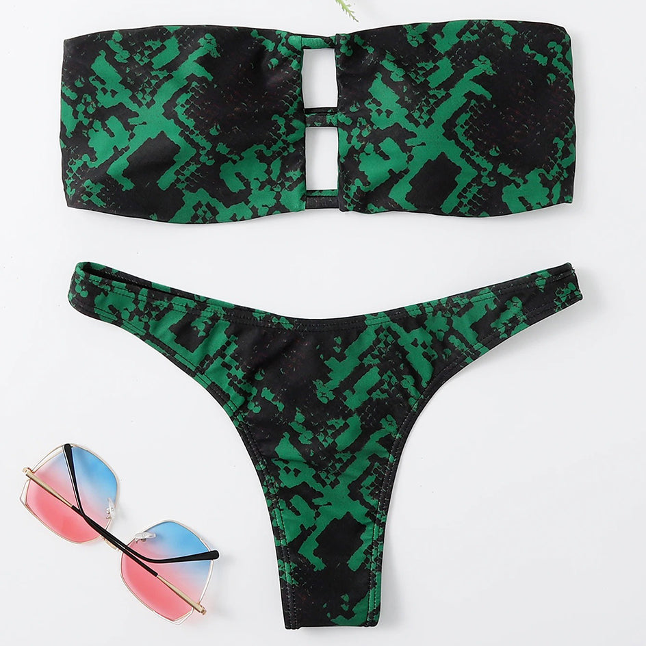 Sexy Snake Print Bikini 2023 WomenBandeau Swimsuit Swimwear Female 2 Pieces Bikinis Sets Thong Bathing Suit Brazilian Beach Wear