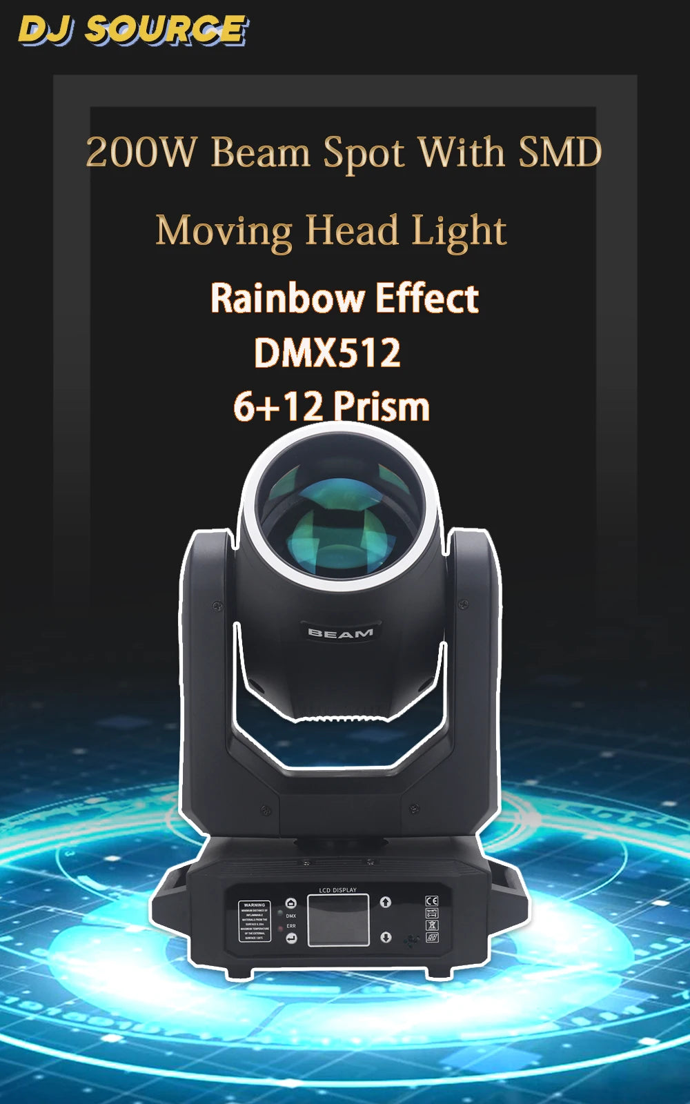 4Pcs LED 200W Moving Head Light Beam+Spot+18 Prism+Rainbow Effect Stage Lighting Dmx DJ Disco Party Wedding Stage Effects Lamp