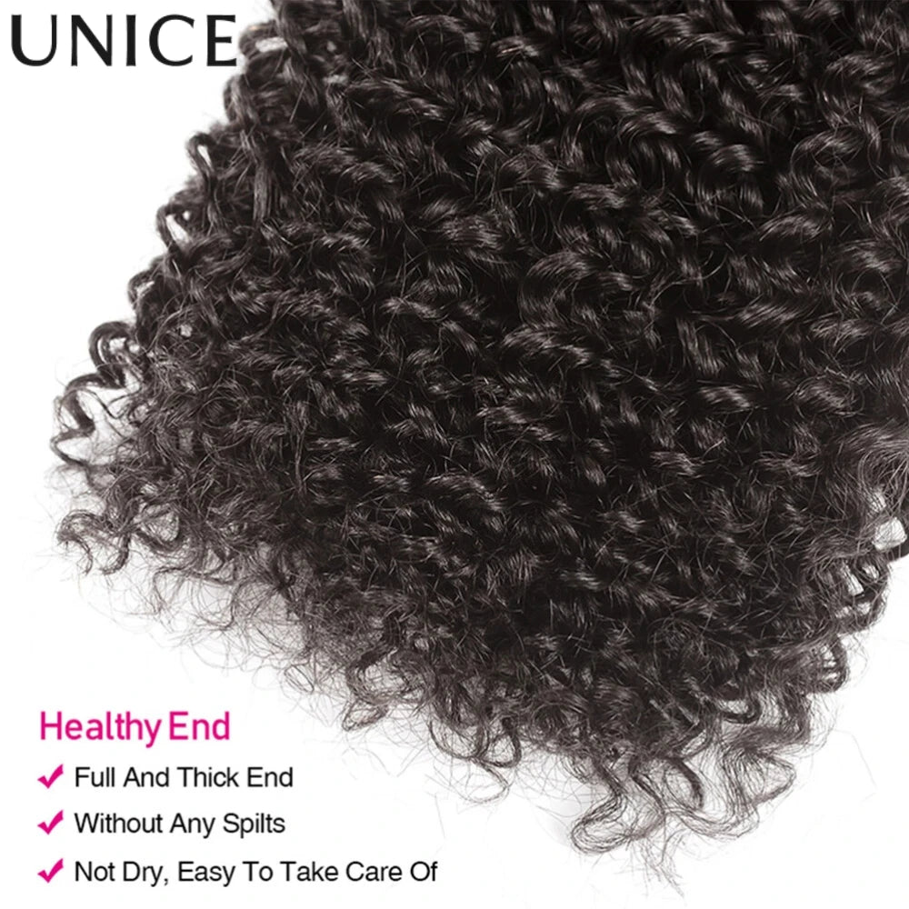 UNice Hair Curly Hair Bundles Unprocessed Natural Color 10A Grade 100% Human Hair 1/3/4 PCS Deal