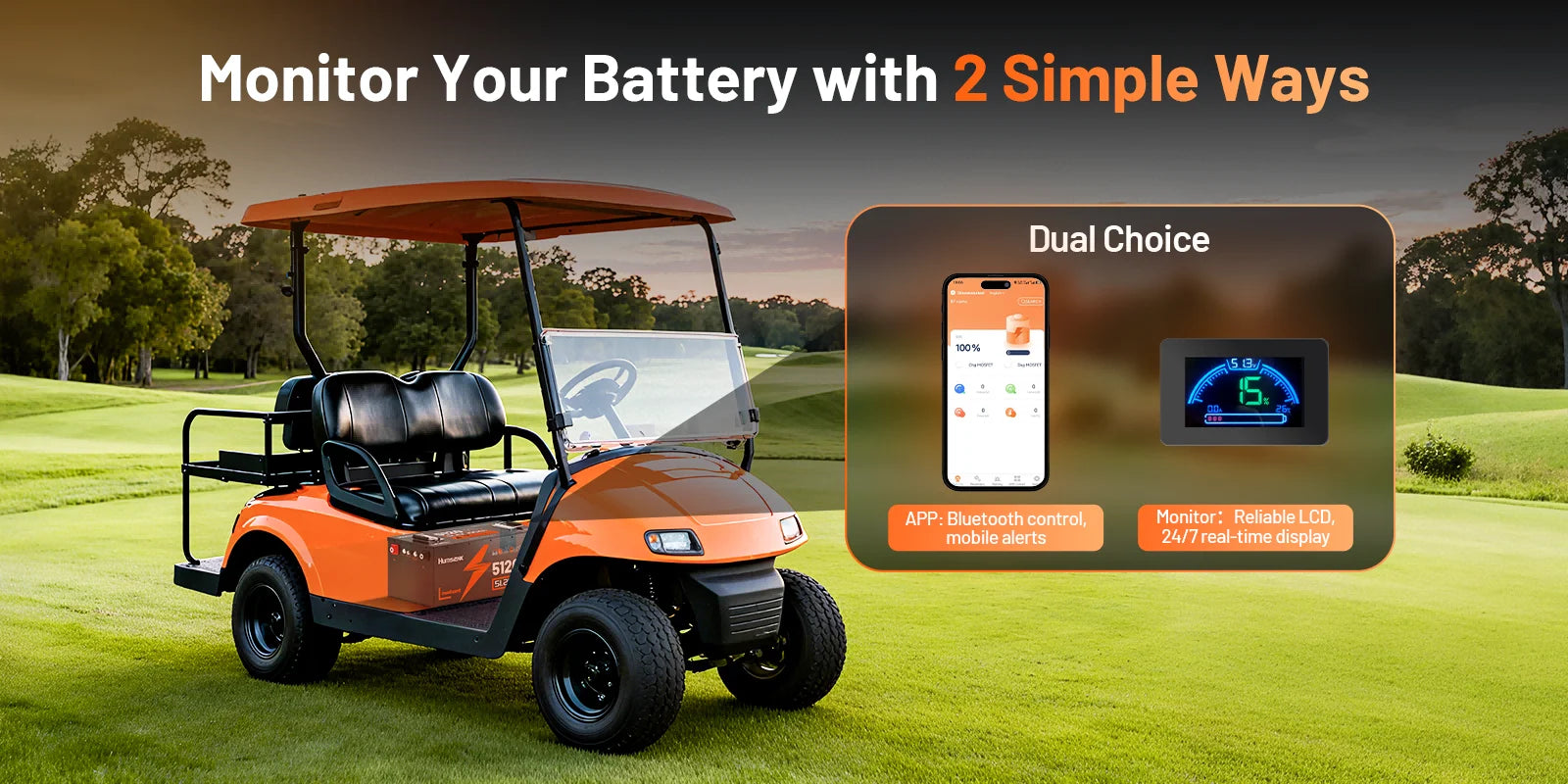 HumsiENK LiFePO4 Battery 48V 100Ah Designed For Golf Cart 200A BMS 5120Wh Smart Bluetooth Monitor With 2-Year Warranty/ UL 1973