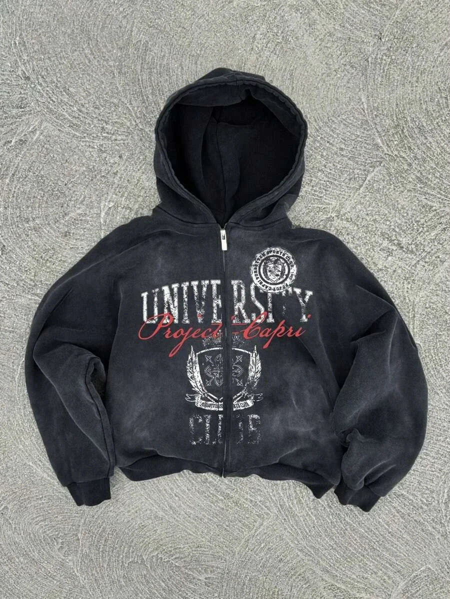 New Y2K Harajuku American Good Luck Pattern Printed hoodie man clothes Vintage Hip Hop Jacket Gothic Style Casual zip up hoodies