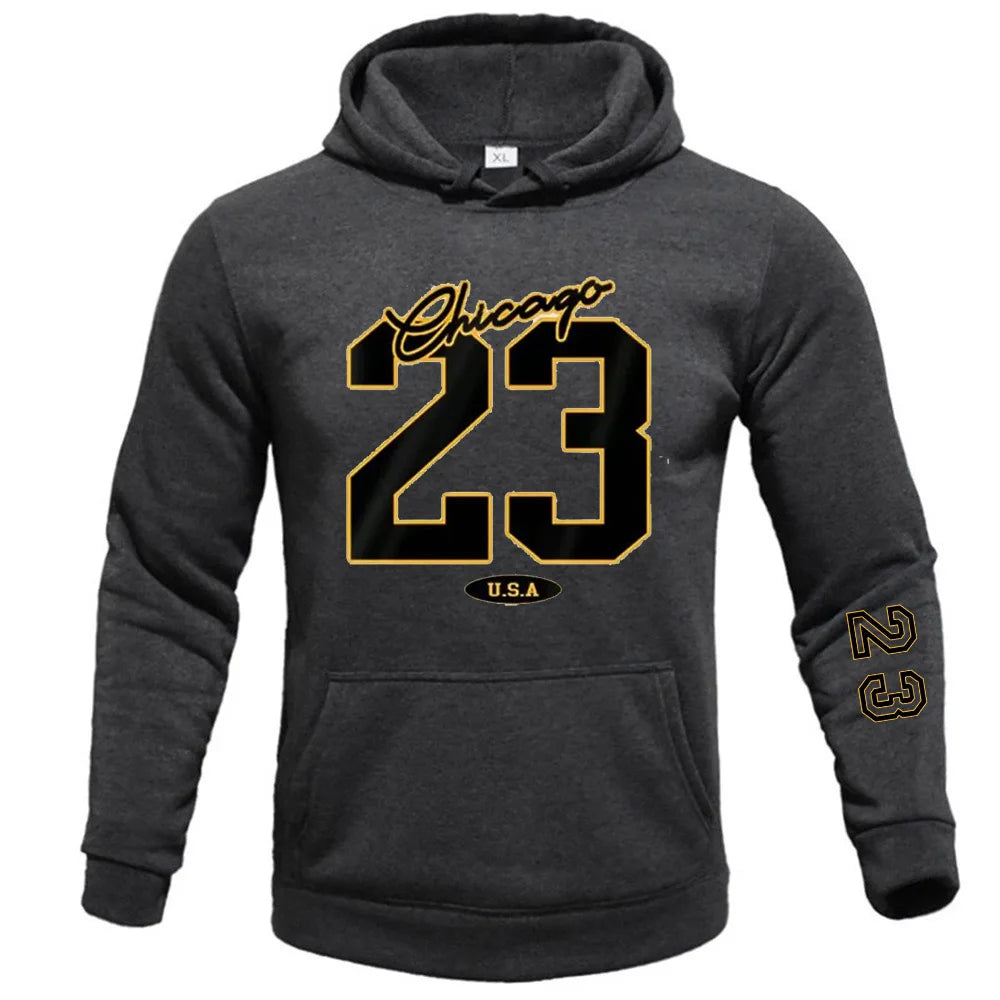 23 USA Art Letter Design Man Clothes Street Style Fleece Sweatshirts Autumn Casual Hoodies Fashionable Crewneck Pullovers