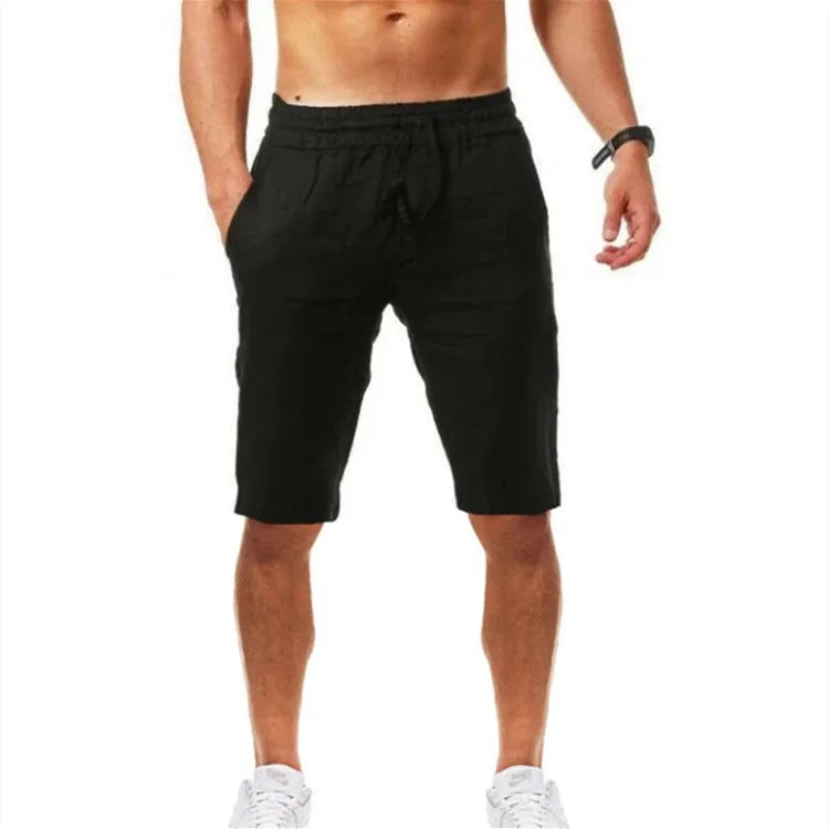 Men's Cotton Linen Pants Summer Solid Color Breathable Linen Trousers Male Casual Elastic Waist Fitness Pants Hip-Hop Streetwear