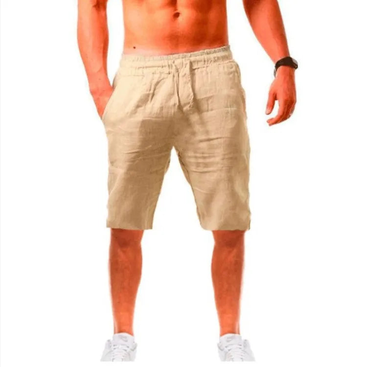 Men's Cotton Linen Pants Summer Solid Color Breathable Linen Trousers Male Casual Elastic Waist Fitness Pants Hip-Hop Streetwear