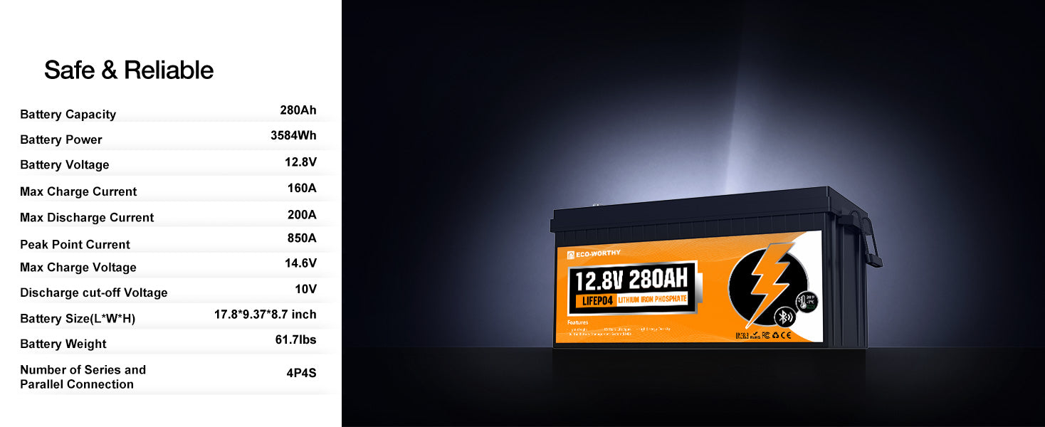 ECO-WORTHY 2Pack 12V 280Ah LiFePO4 RV Battery w/Bluetooth & Low Temp Cutoff - Built-in 200A BMS - Deep Cycle for Camper, Traile