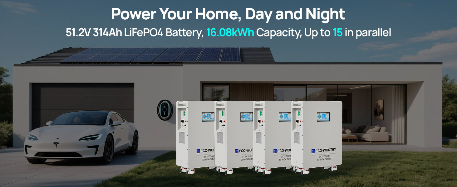 ECO-WORTHY 48V 314Ah (V1) LiFePO4 Lithium Battery, 16.1kWh High Capacity Energy Storage with Breakers RS485/CAN/RS232 for home