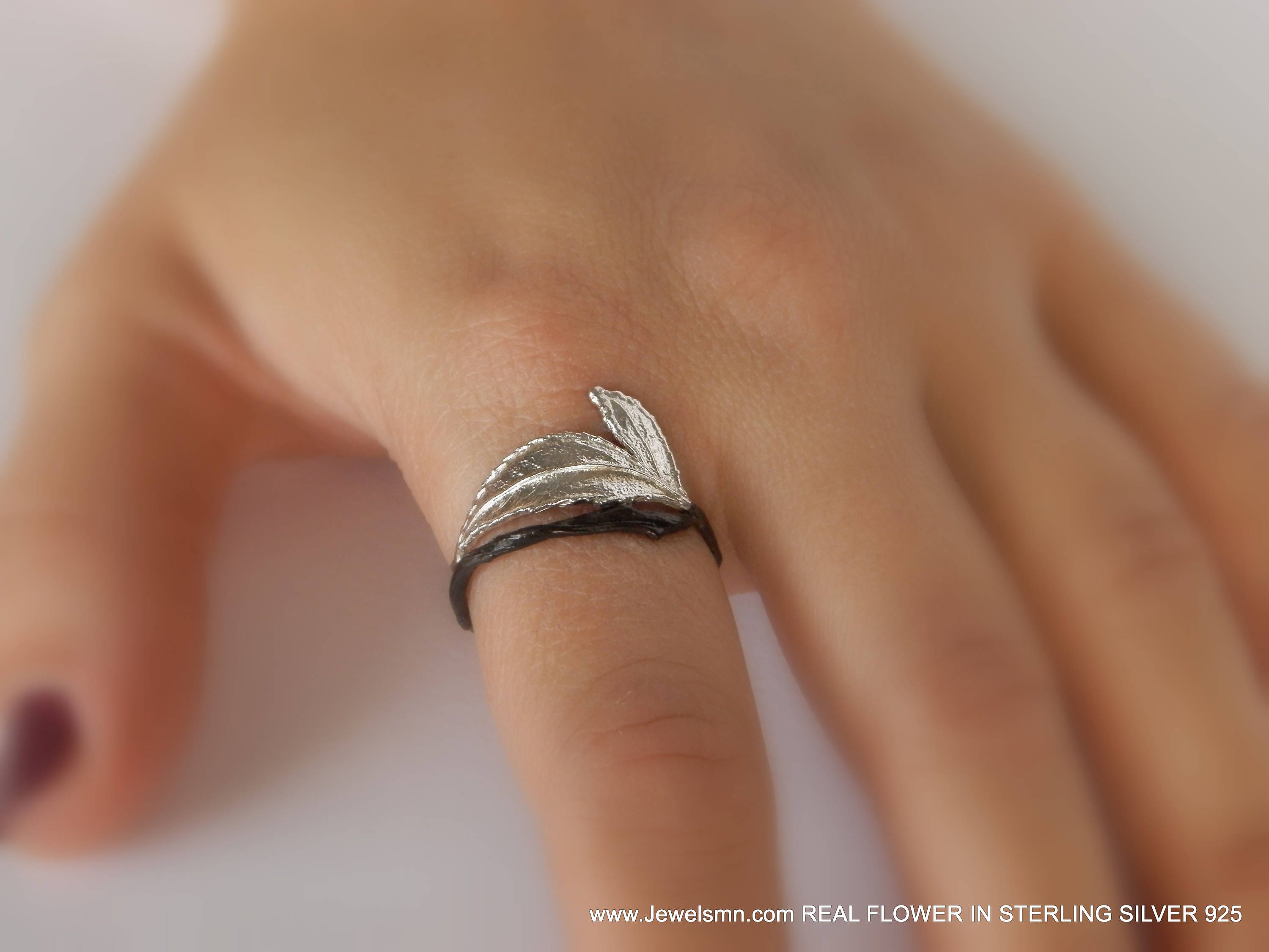Silver Rose Ring, Sterling Silver or Gold-Plated Ring, Branch Ring, Gift for Her, Birthday Gift for Women, Handmade Silver Jewelry