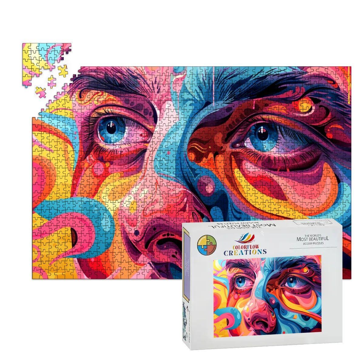ColorFlow | Lucid Vision Wooden Puzzle | Psychedelic Face Art Jigsaw for Adults | Trippy Expressionist Gift