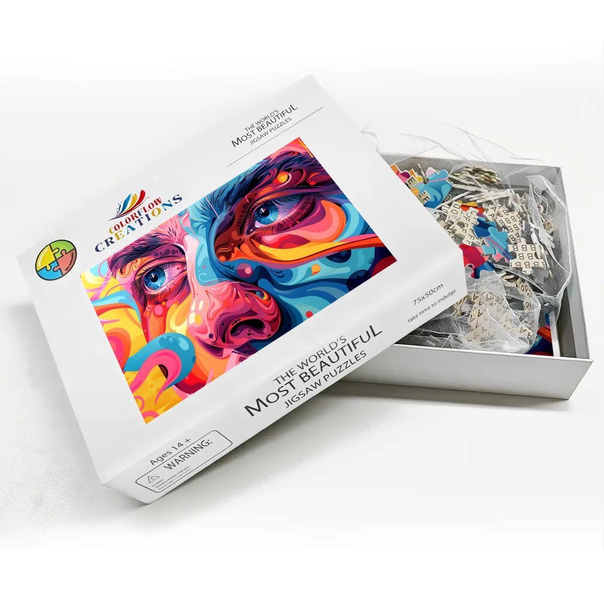 ColorFlow | Lucid Vision Wooden Puzzle | Psychedelic Face Art Jigsaw for Adults | Trippy Expressionist Gift