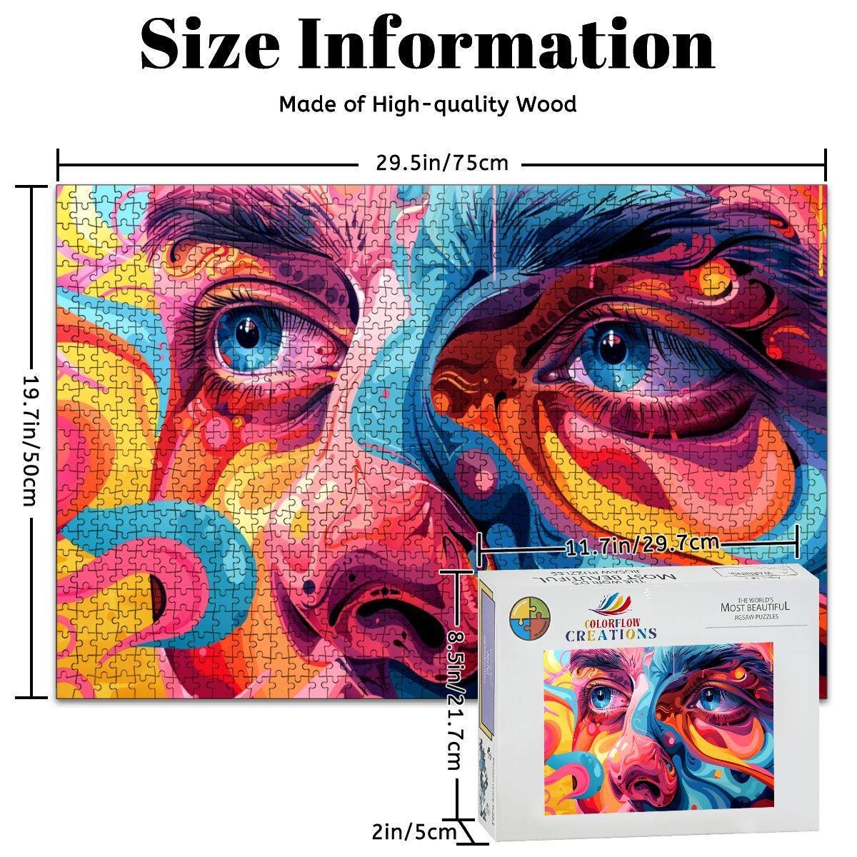 ColorFlow | Lucid Vision Wooden Puzzle | Psychedelic Face Art Jigsaw for Adults | Trippy Expressionist Gift