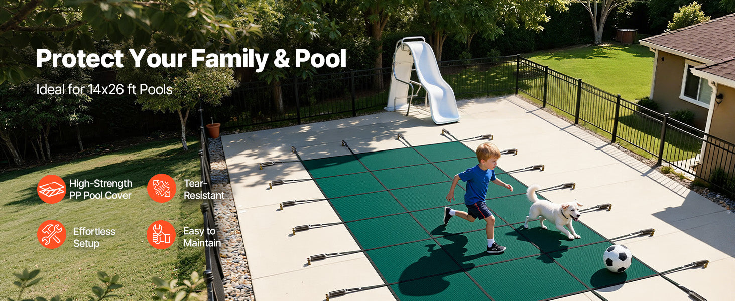 SucceBuy Pool Safety Cover Rectangle Inground Pool Cover Green Mesh Solid Pool Cover For Winter Safety Swimming Pool Cover