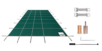 SucceBuy Pool Safety Cover Rectangle Inground Pool Cover Green Mesh Solid Pool Cover For Winter Safety Swimming Pool Cover