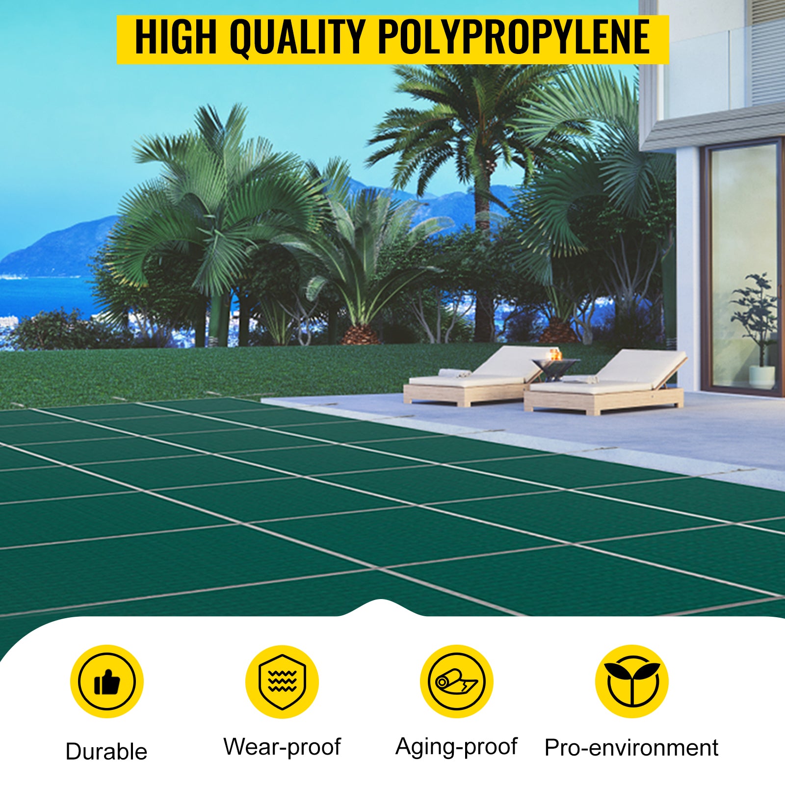 SucceBuy Pool Safety Cover Rectangle Inground Pool Cover Green Mesh Solid Pool Cover For Winter Safety Swimming Pool Cover