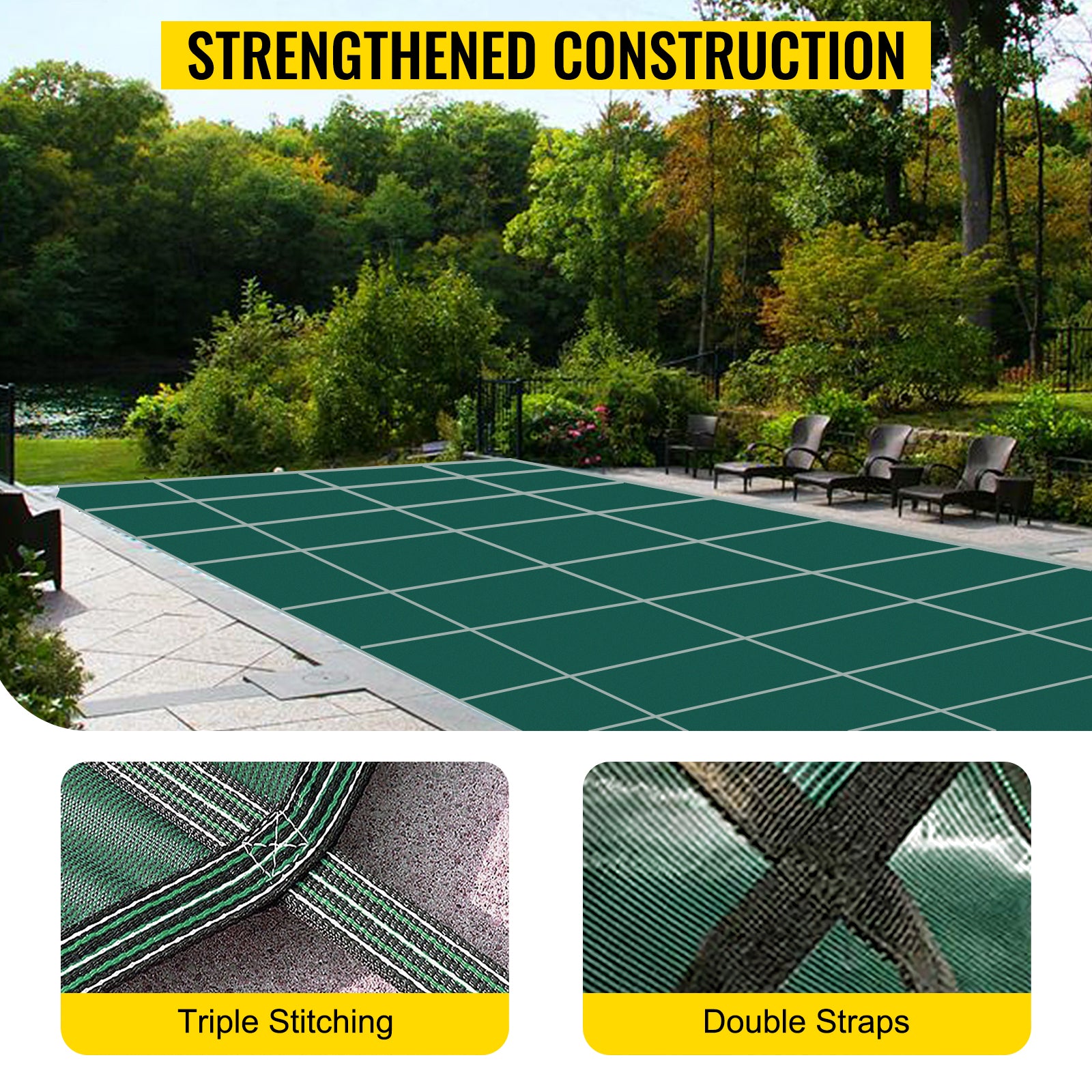 SucceBuy Pool Safety Cover Rectangle Inground Pool Cover Green Mesh Solid Pool Cover For Winter Safety Swimming Pool Cover