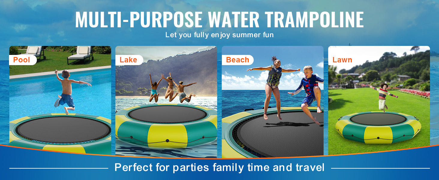 SucceBuy 12ft Inflatable Water Bouncer Recreational Water Trampoline Portable Bounce Swim Platform with Slide 3-Step Ladder