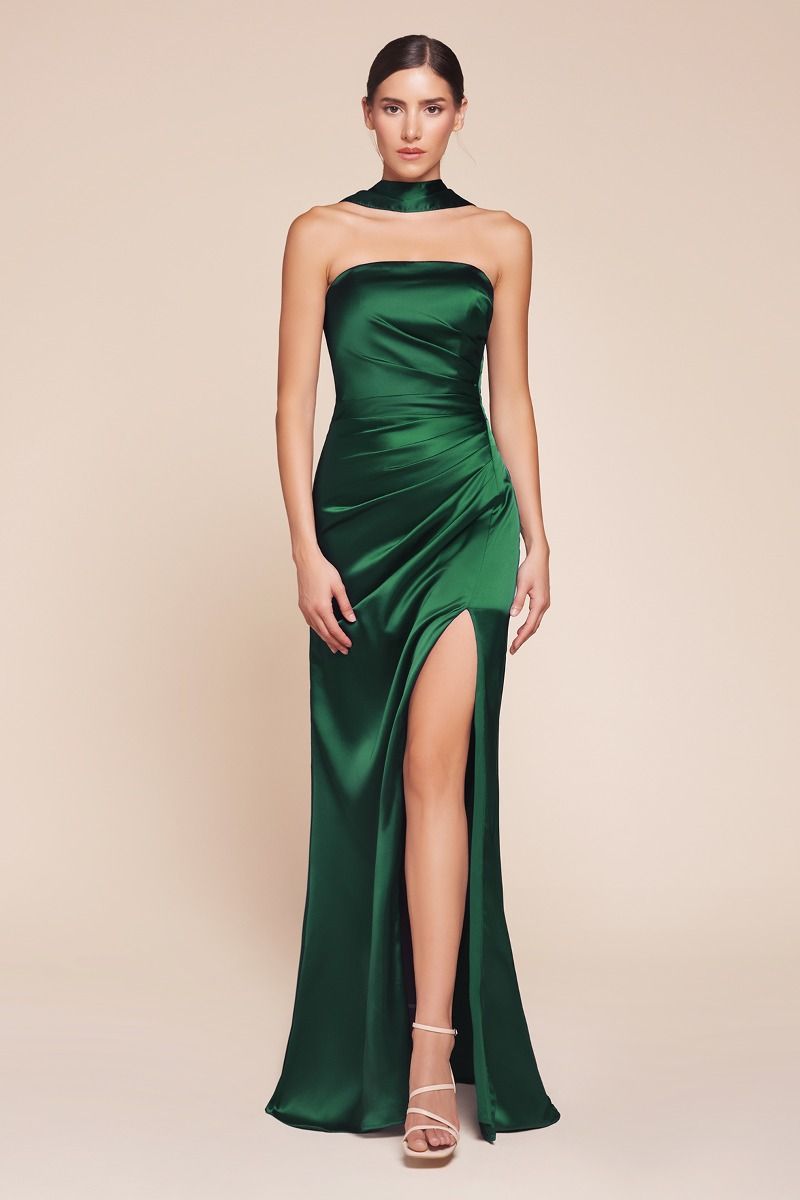STRAPLESS SATIN DRESS & SASH CD7451