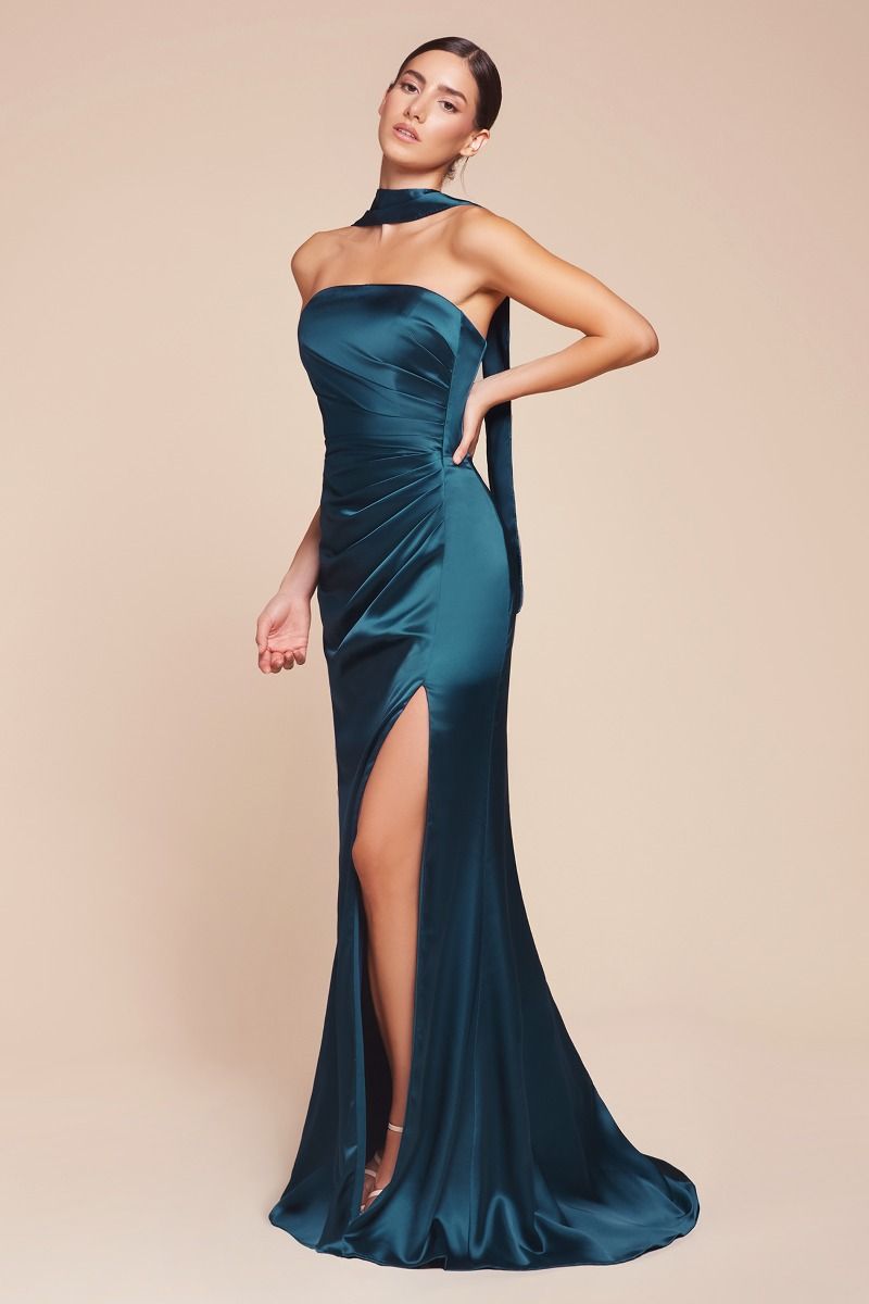 STRAPLESS SATIN DRESS & SASH CD7451