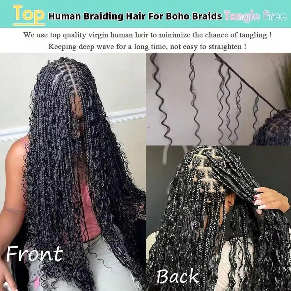 16-28nch Deep Wave Human Hair Bulks For BraidingBoho Braids Cury Human HairExtensions Natural Color No Weft2Bundles/Pack 110g
