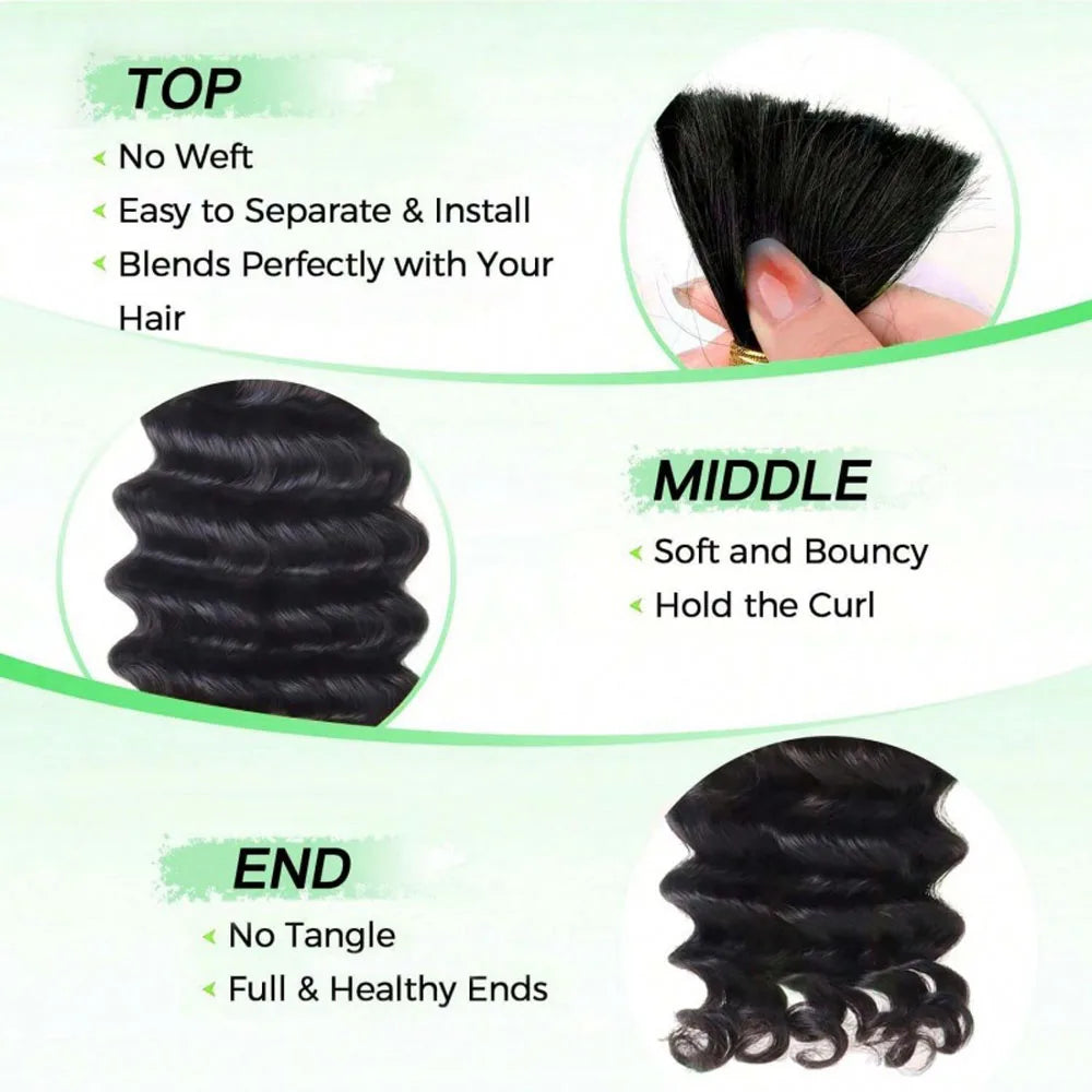 16-28nch Deep Wave Human Hair Bulks For BraidingBoho Braids Cury Human HairExtensions Natural Color No Weft2Bundles/Pack 110g