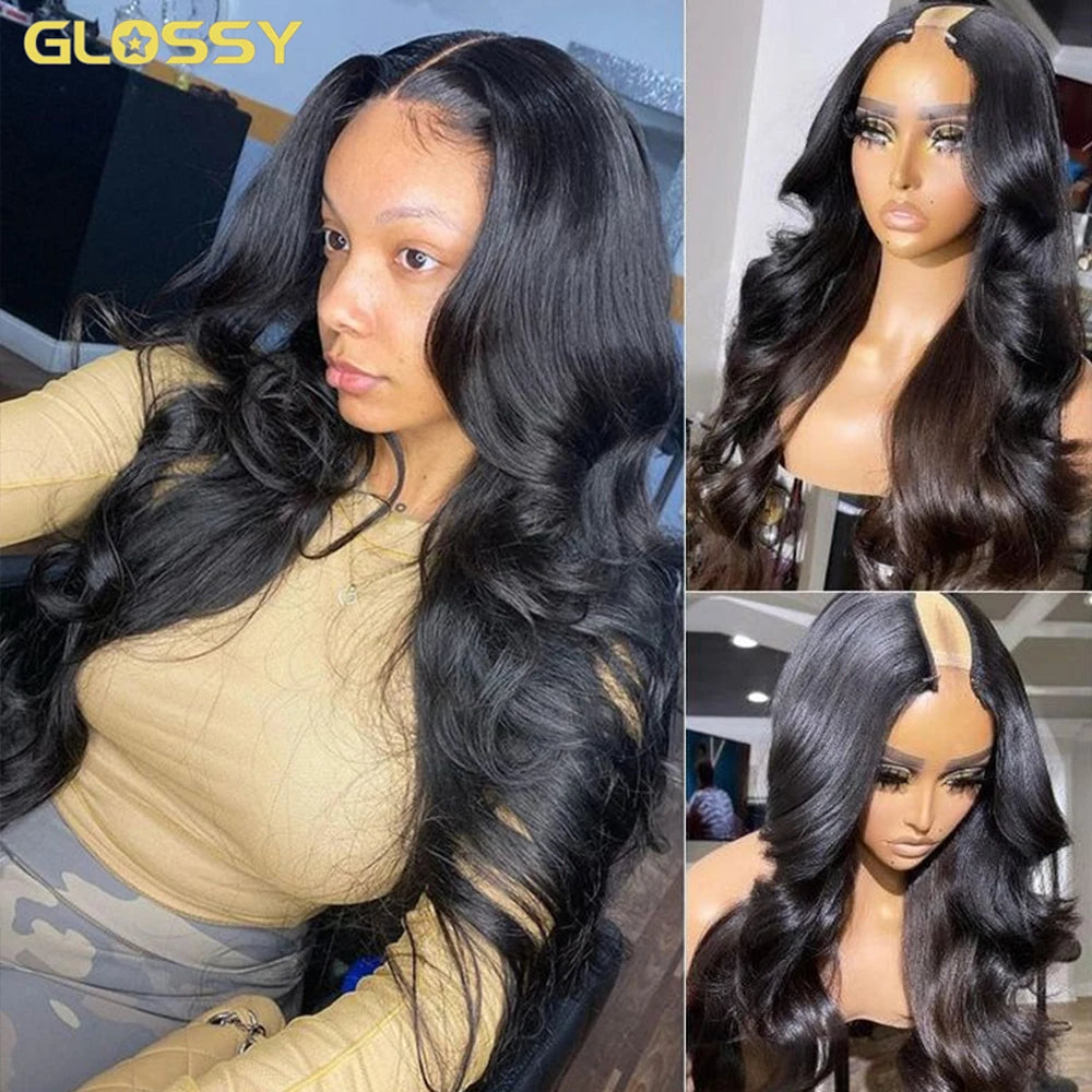 Body Wave V Part Wig 100% Human Hair For Women 250 Density 30Inch No Leave Out Glueless U Part Water Wave Brazilian Wigs On Sale