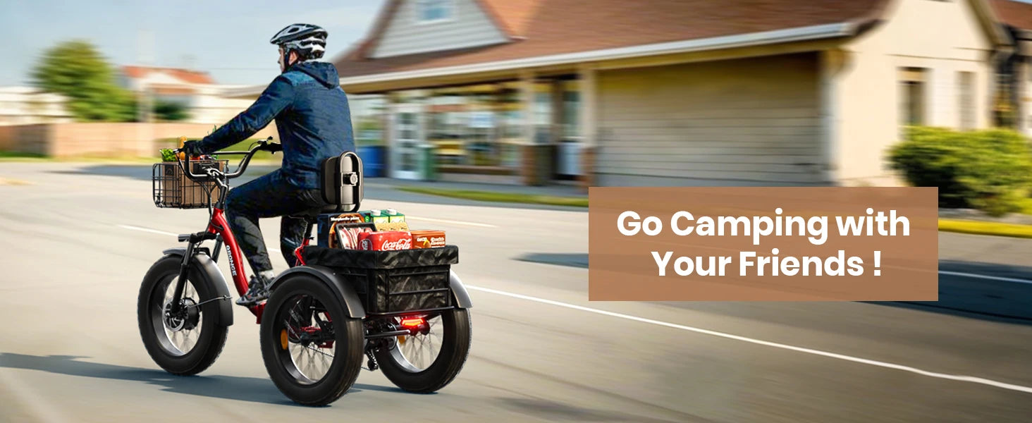 QRONGE Electric Bike for Adults 960W Peak 36V 13.5AH Battery Folding Electric Tricycle 50 Miles Range Fat Tire Electric Trike
