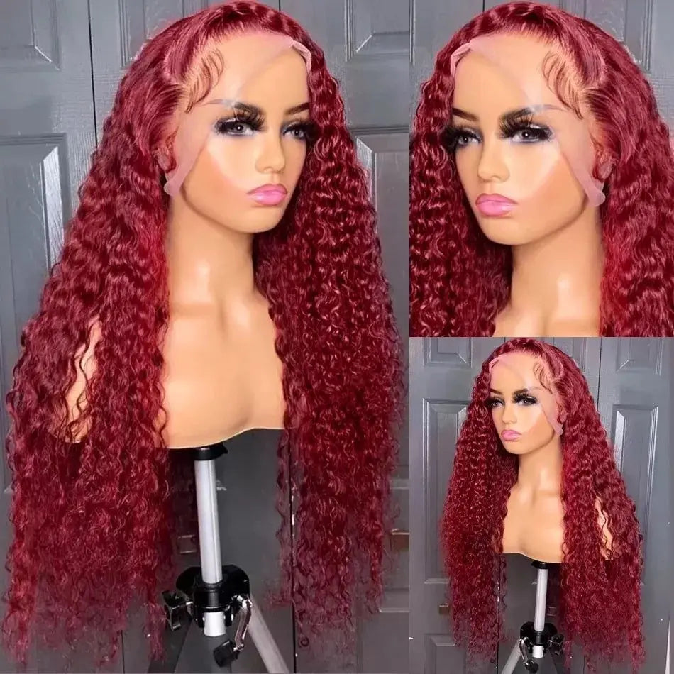 300 Density Deep Wave 99J Burgundy 13x6 Hd 100% Human Hair Lace Frontal Wigs 13x4 Brazilian Curly 30 34Inch Color Lace Front Wig