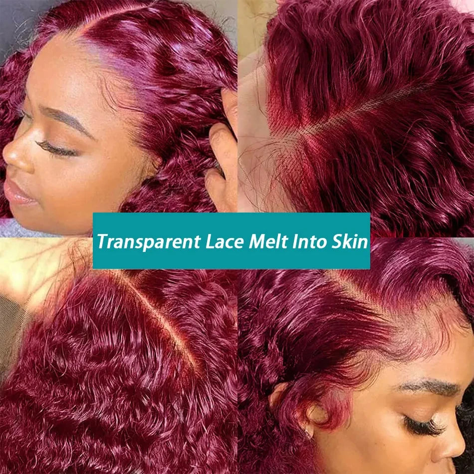 300 Density Deep Wave 99J Burgundy 13x6 Hd 100% Human Hair Lace Frontal Wigs 13x4 Brazilian Curly 30 34Inch Color Lace Front Wig