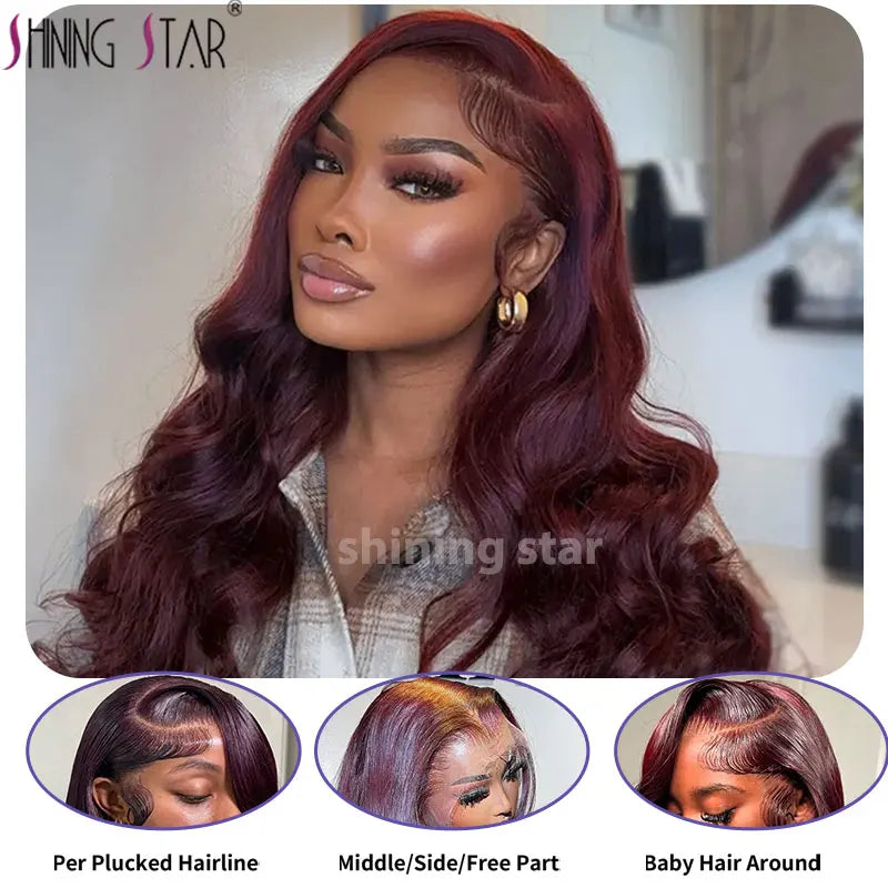 13X4 Wear And Go Glueless Lace Frontal Wig Body Wave Colored Burgundy 13X6 Lace Closure Human Hair Wigs Glueless Ready To Wear