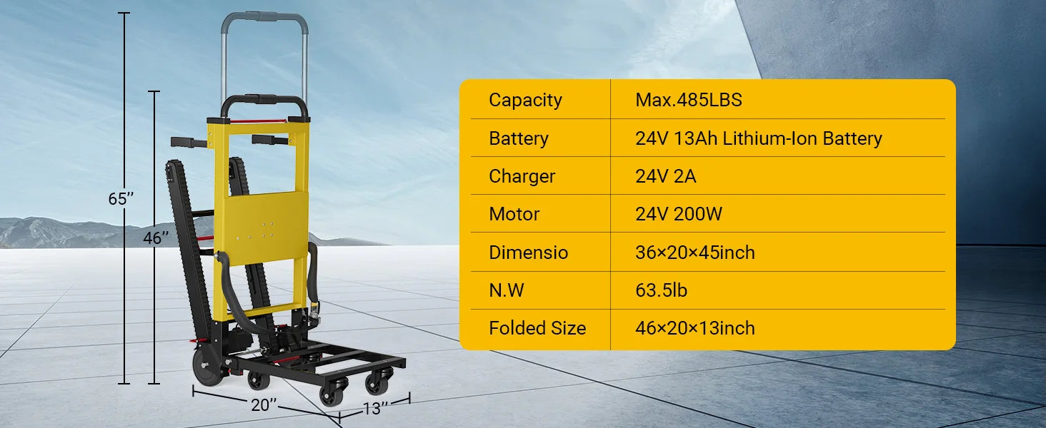 Electric Stair Climbing Dolly Electric Stair Climbing Hand Truck 485lb Max Load Capacity 3 Mode Folding Stair Climber Hand TrucK