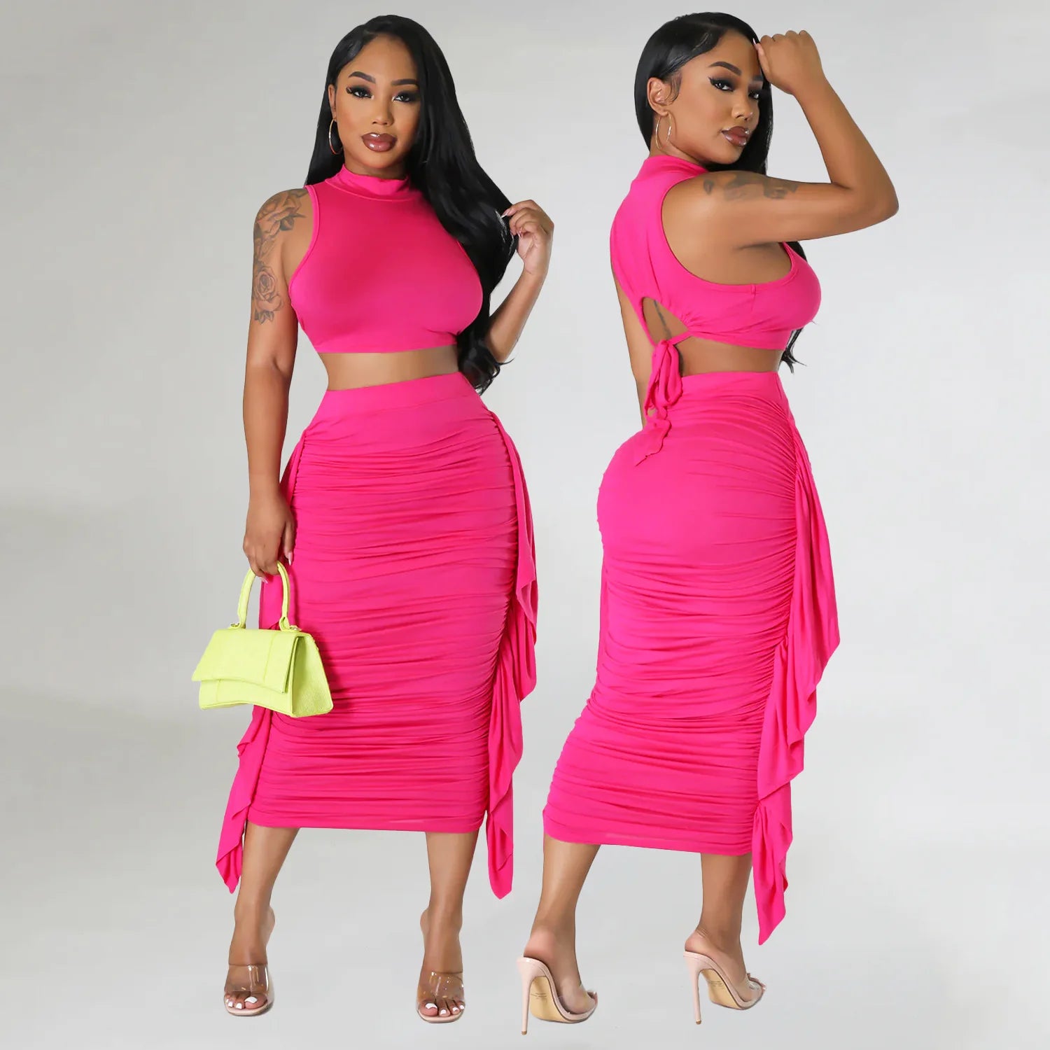 Latest Version One Set Women's Embroidered Tank Tops and Skirts Outfits Hot Sale Two Piece Skirts Sets