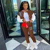 Casual Two-Piece Baseball Uniform Woolen Sports Suit with Short Tops Solid Winter Design One Set Nonwoven Women's