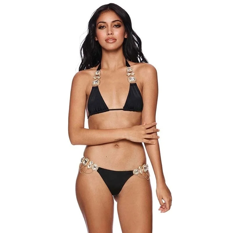 2026 Sexy White Female Bikinis Swimsuit With Rhinestones Women Swimwear Push Up Bikini Beach Swimming Girls Bathing Suit Bather