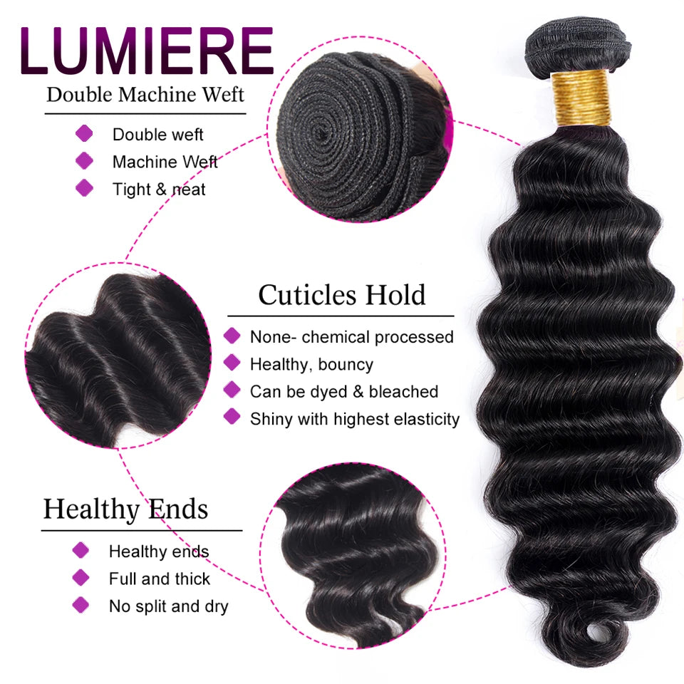 40" Loose Deep Wave Human Hair Bundle With Closure Frontal HD Transparent Lace Closure With Bundle Human Hair Weave Bundles Deal