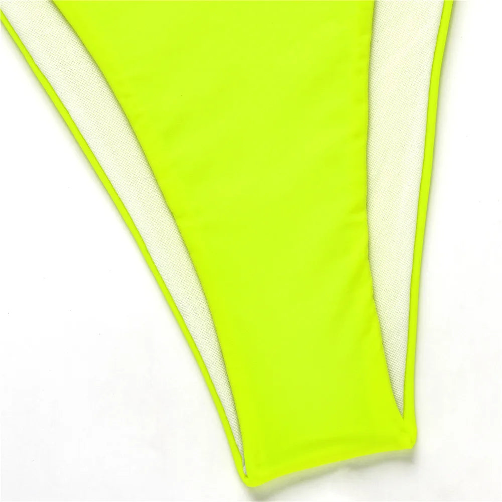 2024 Neon Yellow Crop Top Swimwear Women Summer Sexy Beachwear Mesh Long Sleeve Cover Ups Top Three Piece Swimsuit Bikini Set