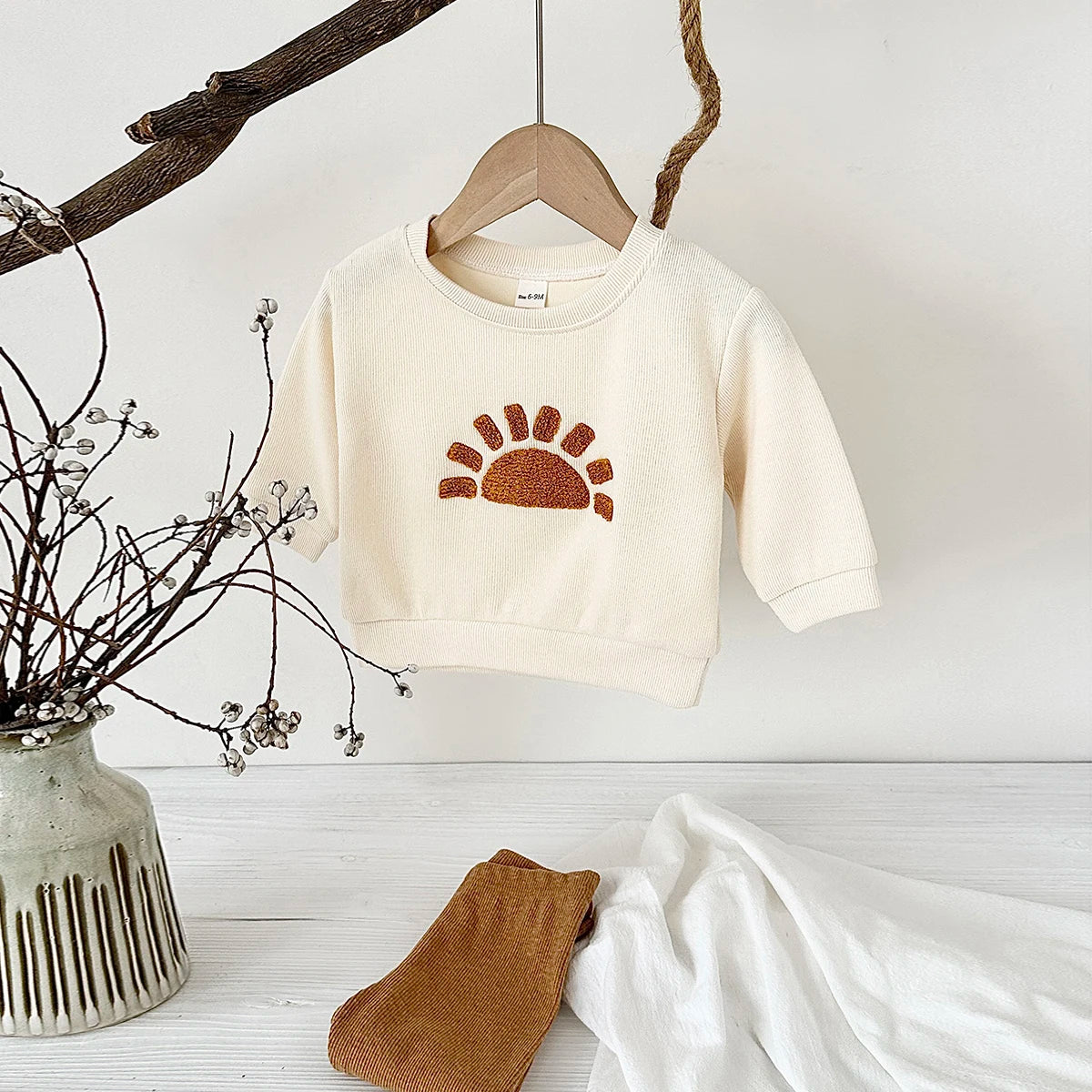 Autumn Baby Clothing Sets Wholesale New Born Infant Casual Sportswear with Spring Cotton Sun Moon Embroidery 2pcs Set