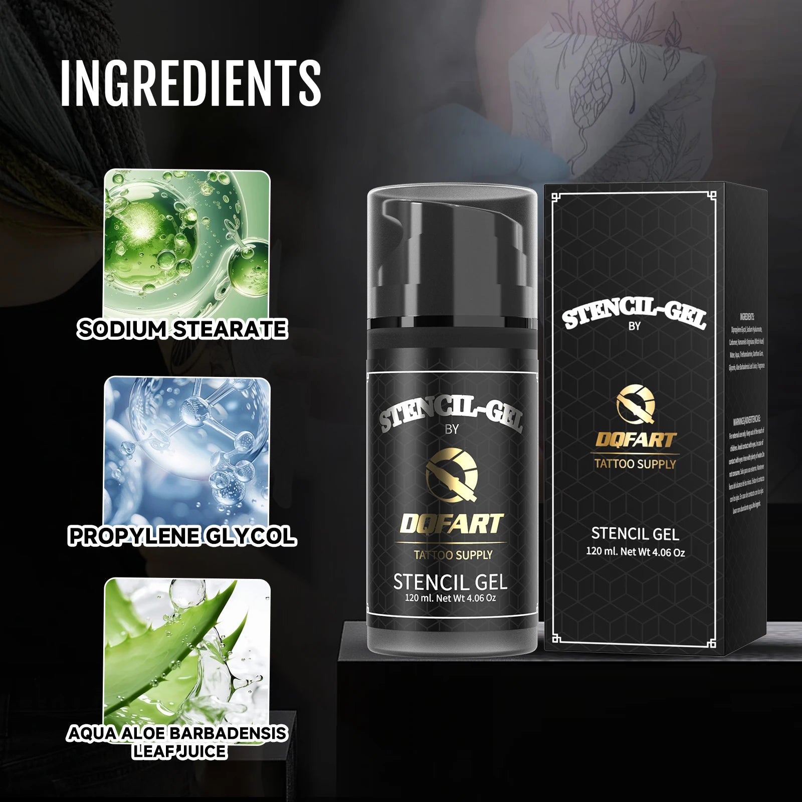 DQFART Cross-Border New 120ML/250ml Combo Pack Black Cologne Scent Professional Tattoo Gel Tattoo Artist Transfer Cream
