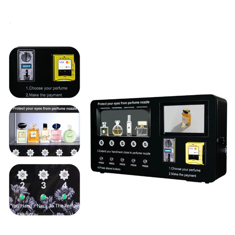 Wall Mounted Automatic Cologne Vending Machine with LED Light Coin and Card Payment Smart Scent Dispenser for Public Bathrooms