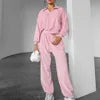 Enyami Hoodie Suit Coat Trousers Two-piece Women's Wear Women Pink Velour Sweatshirt Insert Pockets Track Pants Velvet Joggers