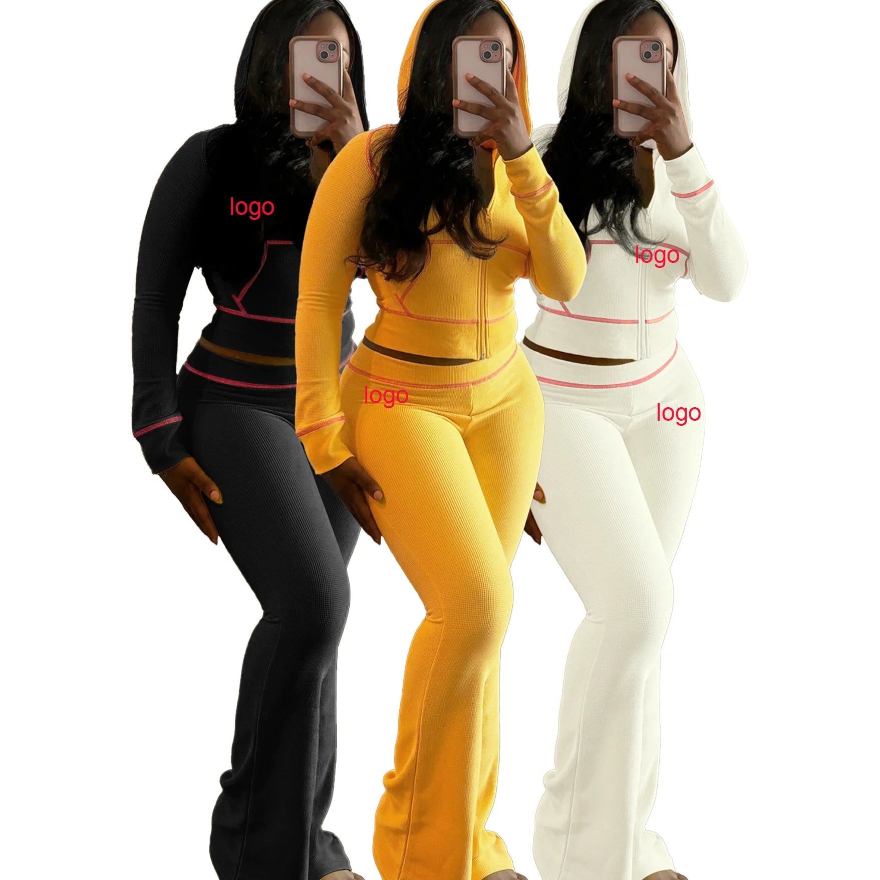 Custom Logo Fall 2024 Women Clothes Hooded and Flared Trousers Two Piece Set Women Clothing
