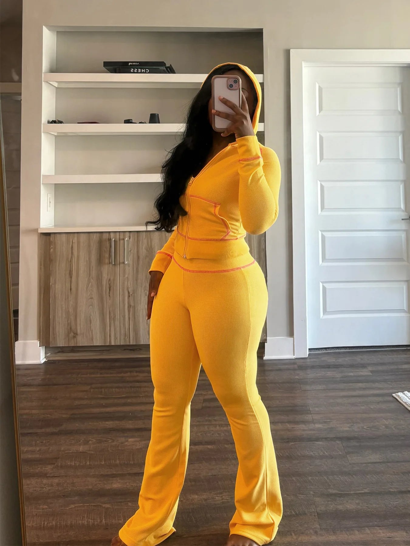 Custom Logo Fall 2024 Women Clothes Hooded and Flared Trousers Two Piece Set Women Clothing