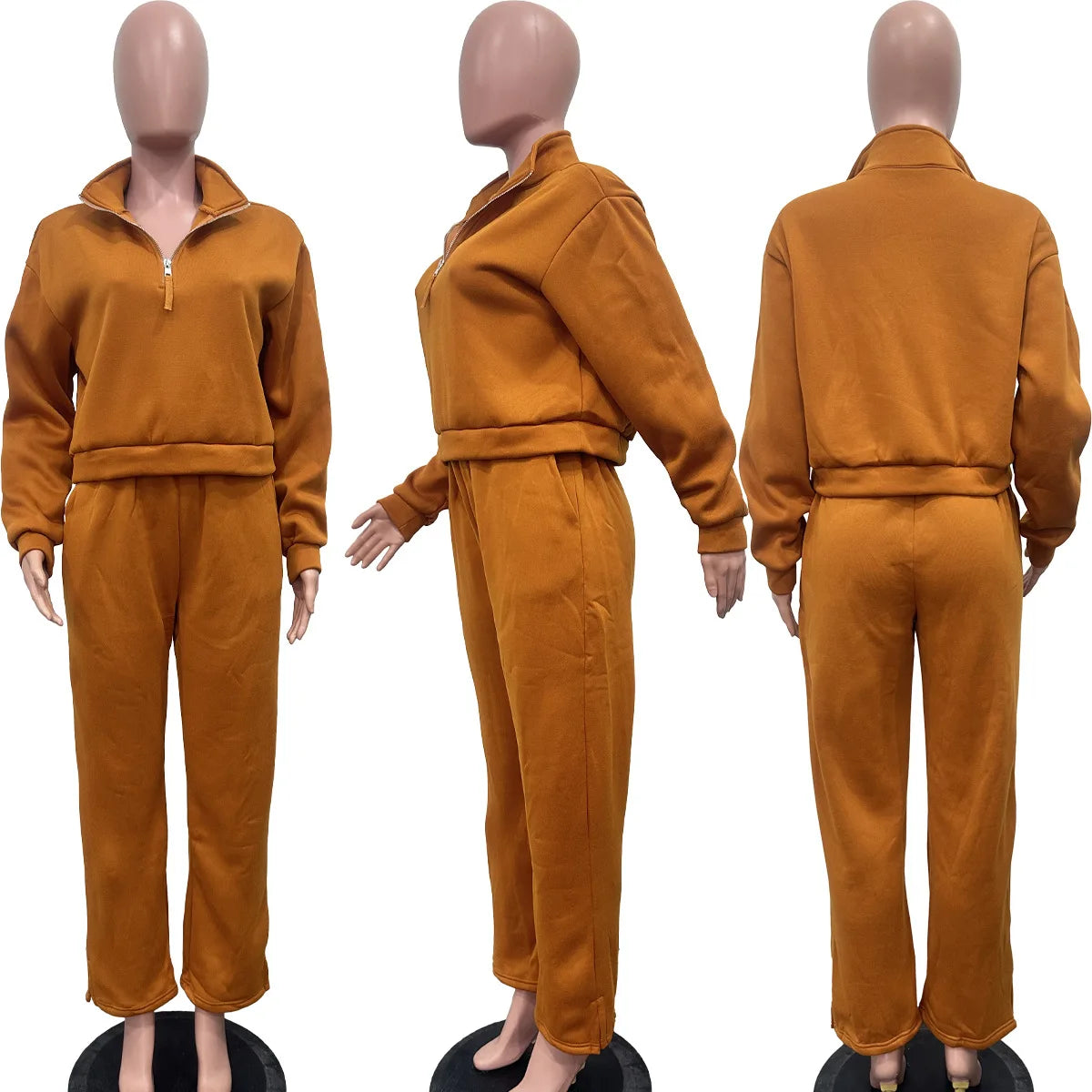 Fall Outfits for Women 2024 Solid Color Loose Zipper Drawstring Pants Sports Two Piece Pant Set