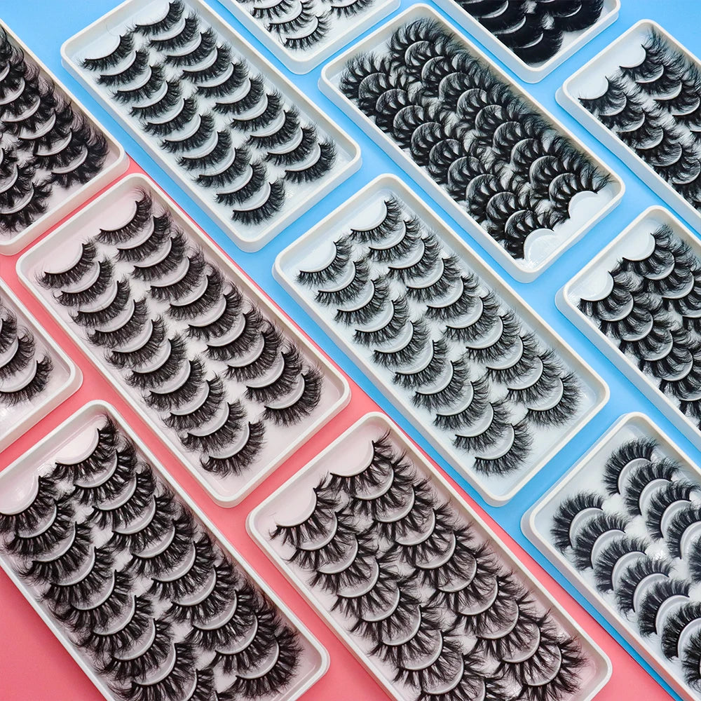 Wholesale 10 Pairs Faux Mink Eye Lashes Soft Luxury 5 Pairs 3D Faux Mink Full Strips Eyelash Bulk Vendor