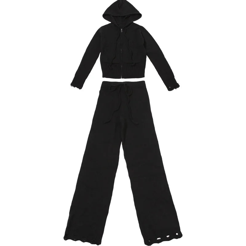 Women Autumn Cropped Hoodie Sweatpants Two Piece Set Street Casual Solid Color Sweatsuit Woven Breathable Short Top for Women